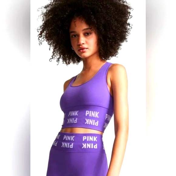 PINK Victoria’s Secret Set High Rise Biker Shorts Sports Bra L Purple Passion - Picture 2 of 8